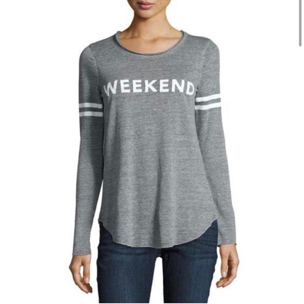 Chaser Gray Long Sleeve 'WEEKEND' Graphic Tee with White Stripes